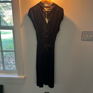 Boden Black Midi Dress with Button Detail